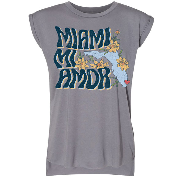 Miami mi Amor Florida Rolled Sleeve Tank