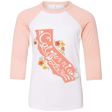 CA State With Poppies Youth Baseball Tee-CA LIMITED