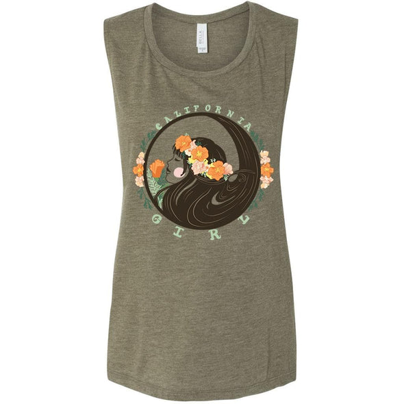California Flower Girl Green Muscle Tank-CA LIMITED
