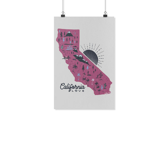 Map Ca Love Grey Poster-CA LIMITED