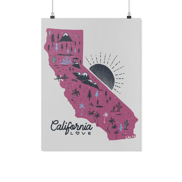 Map Ca Love Grey Poster-CA LIMITED
