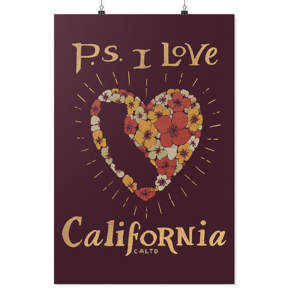 P.S. I Love California Maroon Poster-CA LIMITED