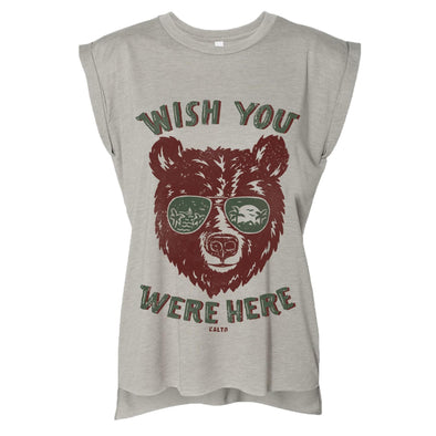 Wish You Were Here Rolled Sleeve Tank-CA LIMITED